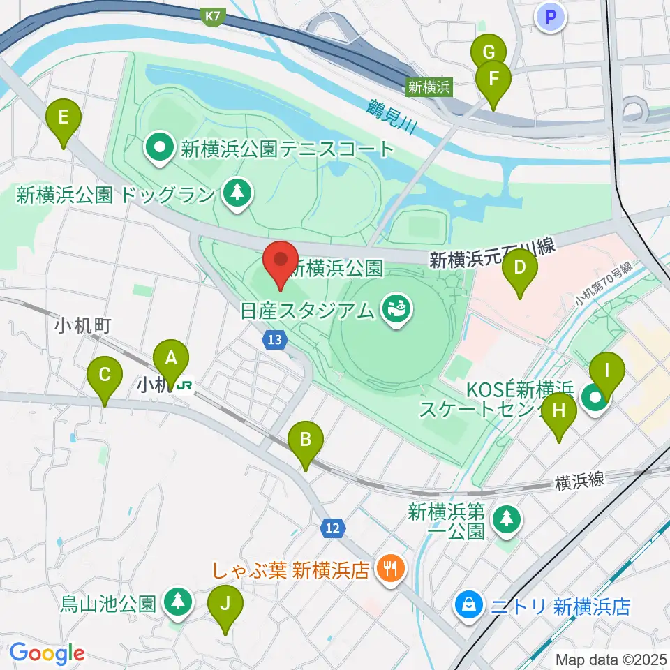 日産フィールド小机周辺のコンビニエンスストア一覧地図