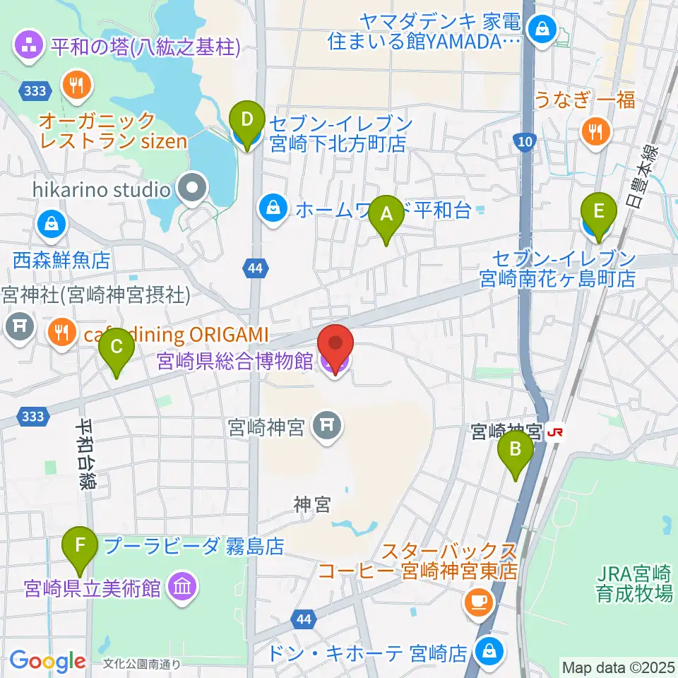 宮崎県総合博物館周辺のコンビニエンスストア一覧地図
