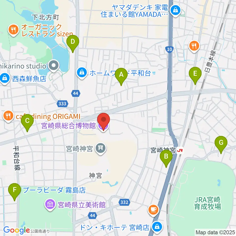 宮崎県総合博物館周辺のコンビニエンスストア一覧地図
