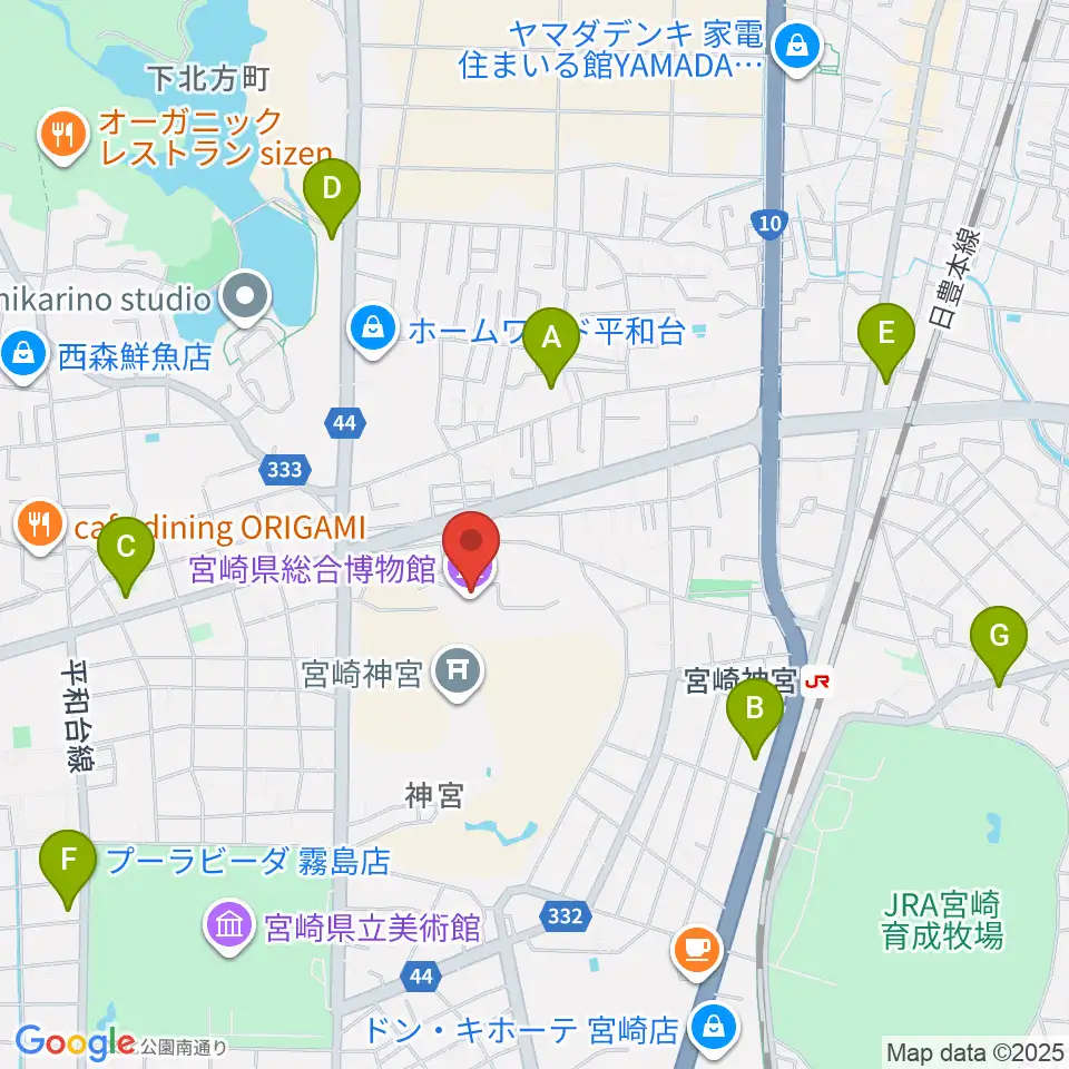 宮崎県総合博物館周辺のコンビニエンスストア一覧地図