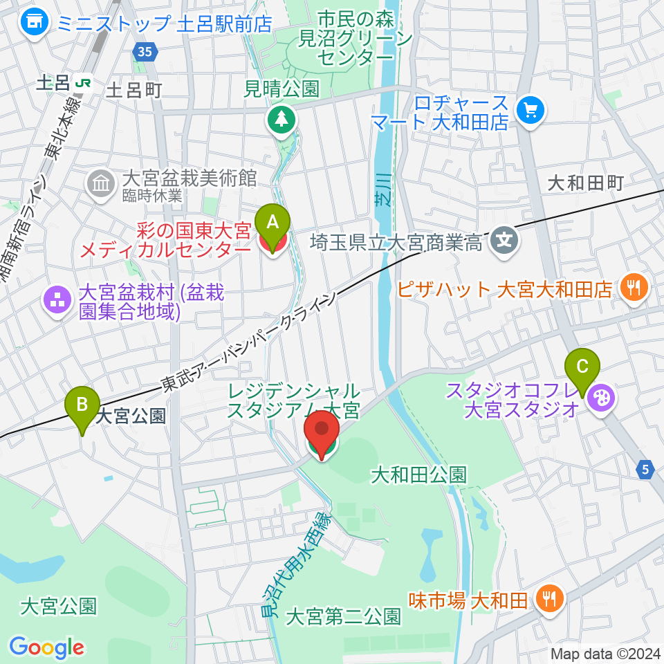 レジデンシャルスタジアム大宮周辺のコンビニエンスストア一覧地図