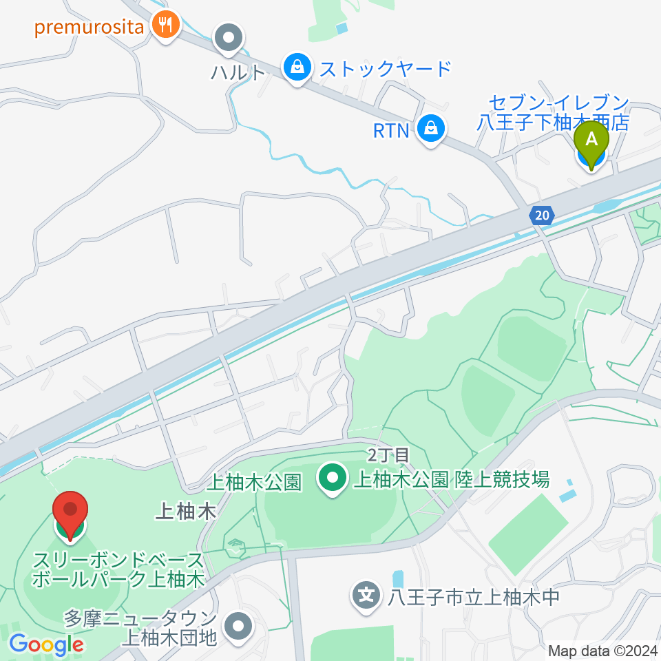 スリーボンドベースボールパーク上柚木周辺のコンビニエンスストア一覧地図