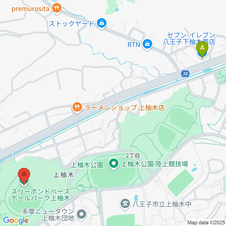 スリーボンドベースボールパーク上柚木周辺のコンビニエンスストア一覧地図