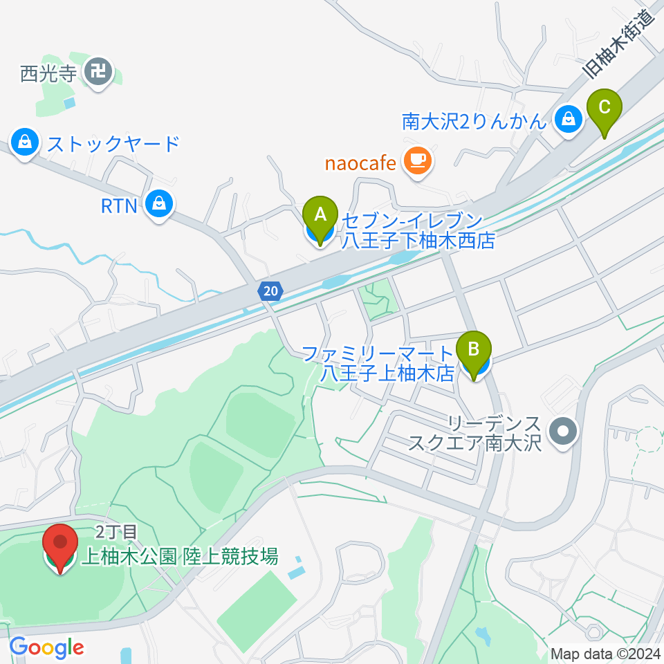 上柚木公園陸上競技場周辺のコンビニエンスストア一覧地図