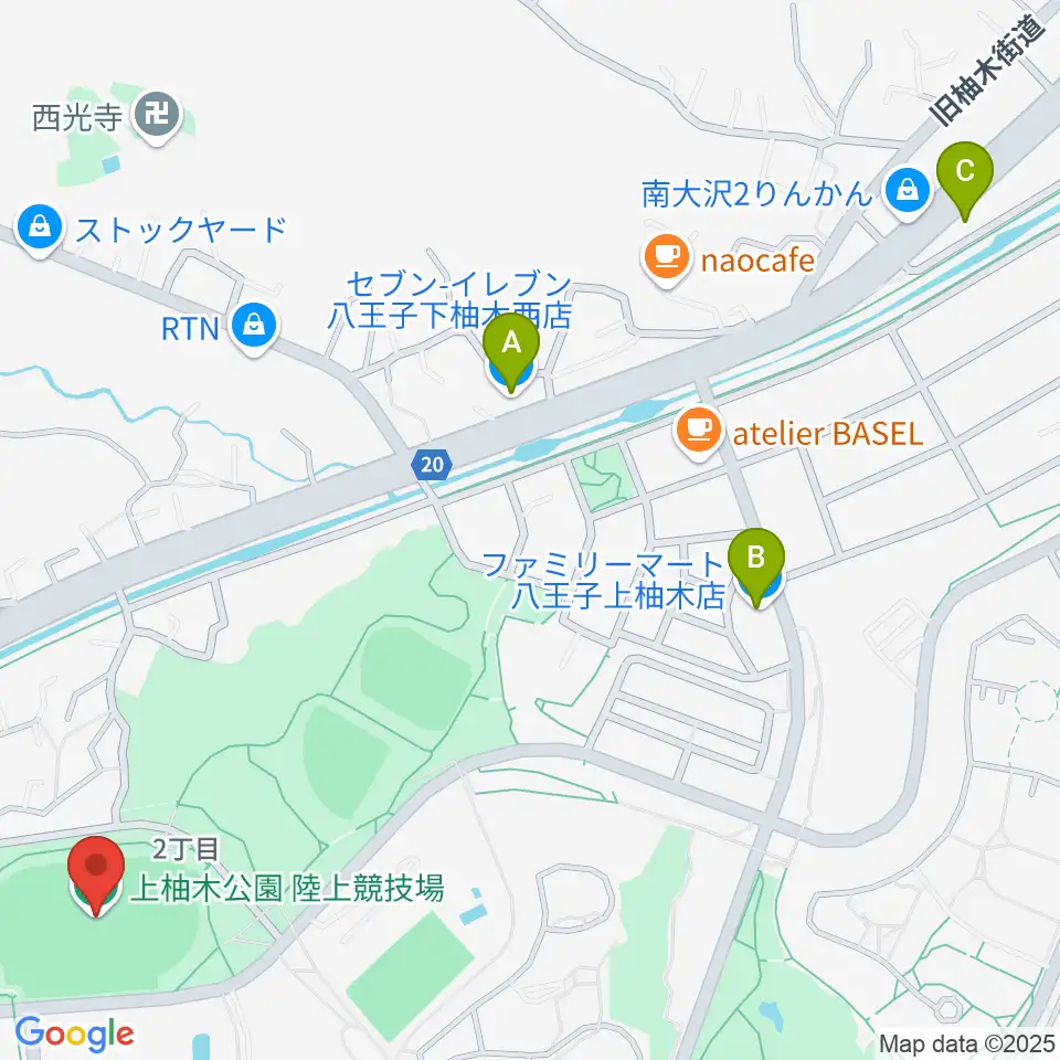 上柚木公園陸上競技場周辺のコンビニエンスストア一覧地図