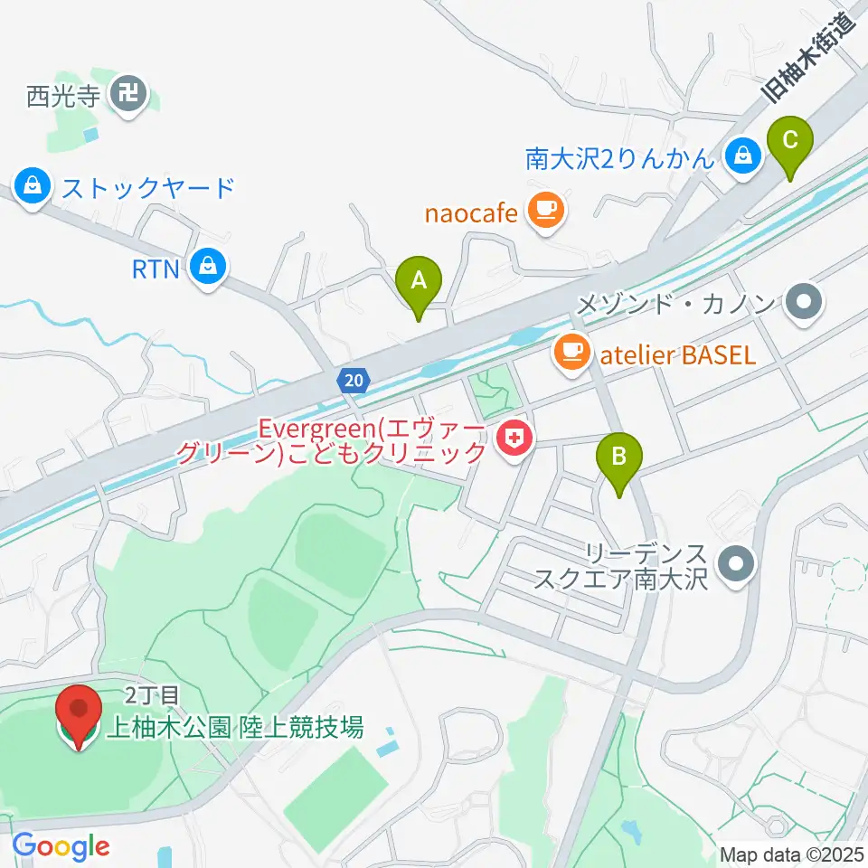 上柚木公園陸上競技場周辺のコンビニエンスストア一覧地図