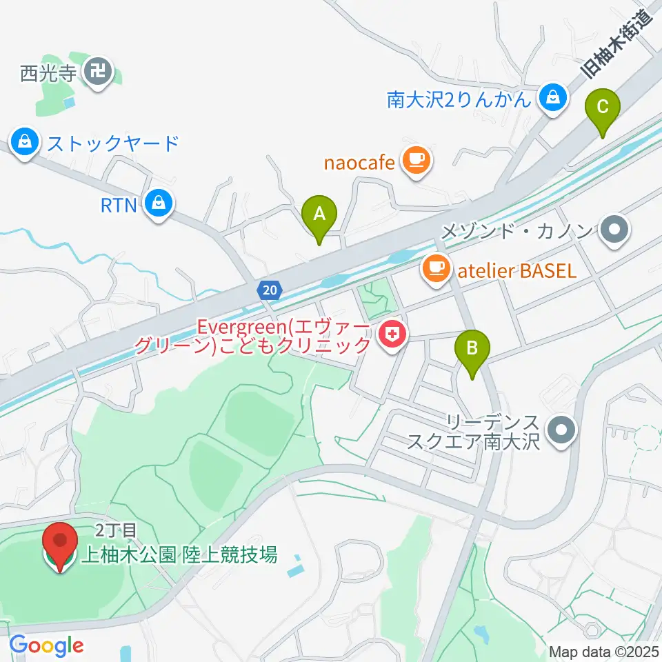 上柚木公園陸上競技場周辺のコンビニエンスストア一覧地図