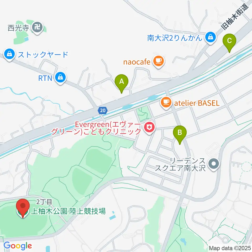 上柚木公園陸上競技場周辺のコンビニエンスストア一覧地図