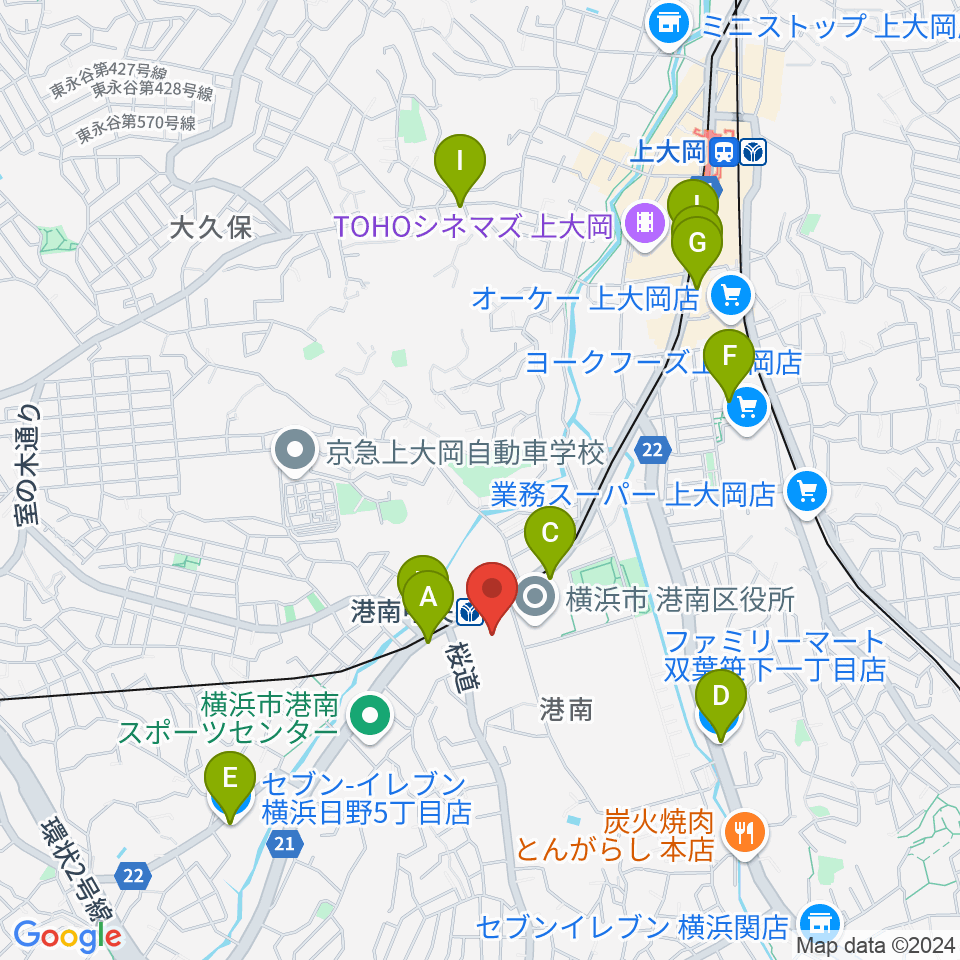 横浜市港南公会堂周辺のコンビニエンスストア一覧地図