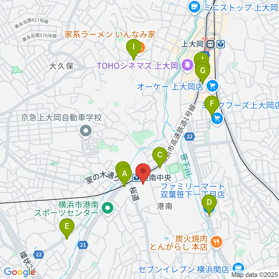 横浜市港南公会堂周辺のコンビニエンスストア一覧地図