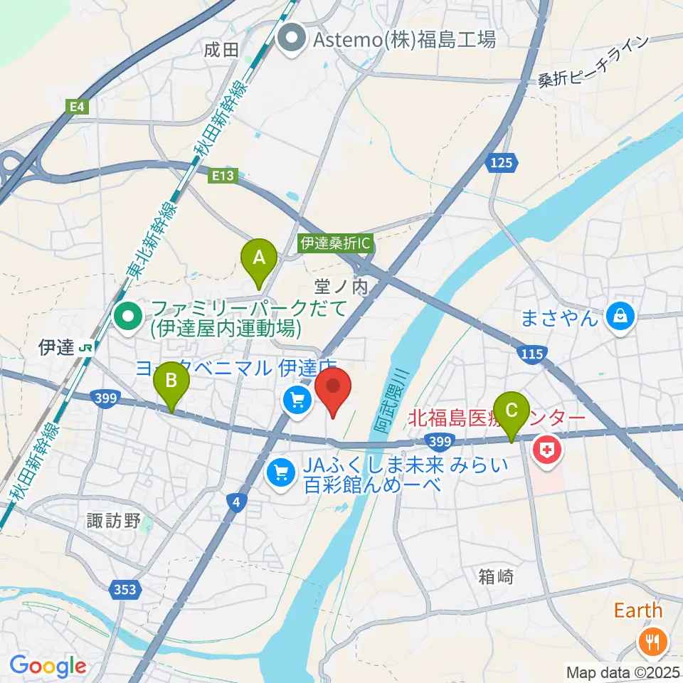 伊達市ふるさと会館MDDホール周辺のコンビニエンスストア一覧地図