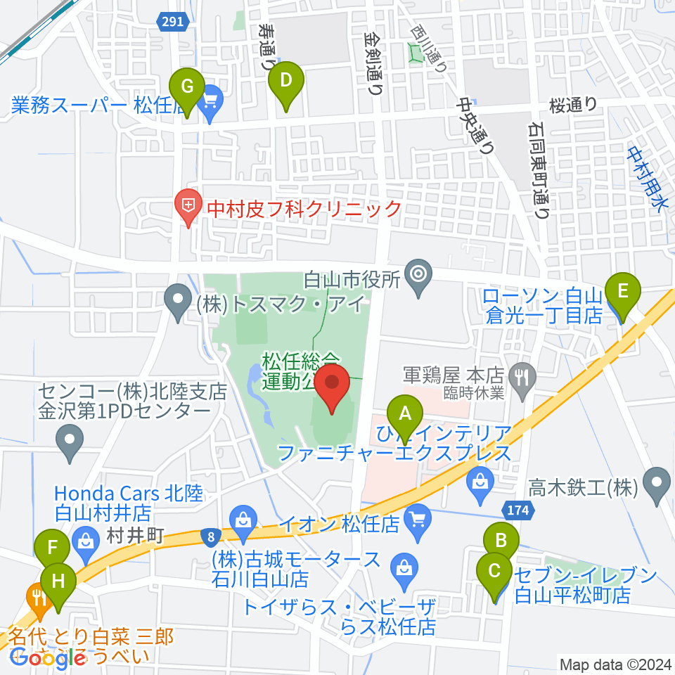 松任総合運動公園陸上競技場周辺のコンビニエンスストア一覧地図