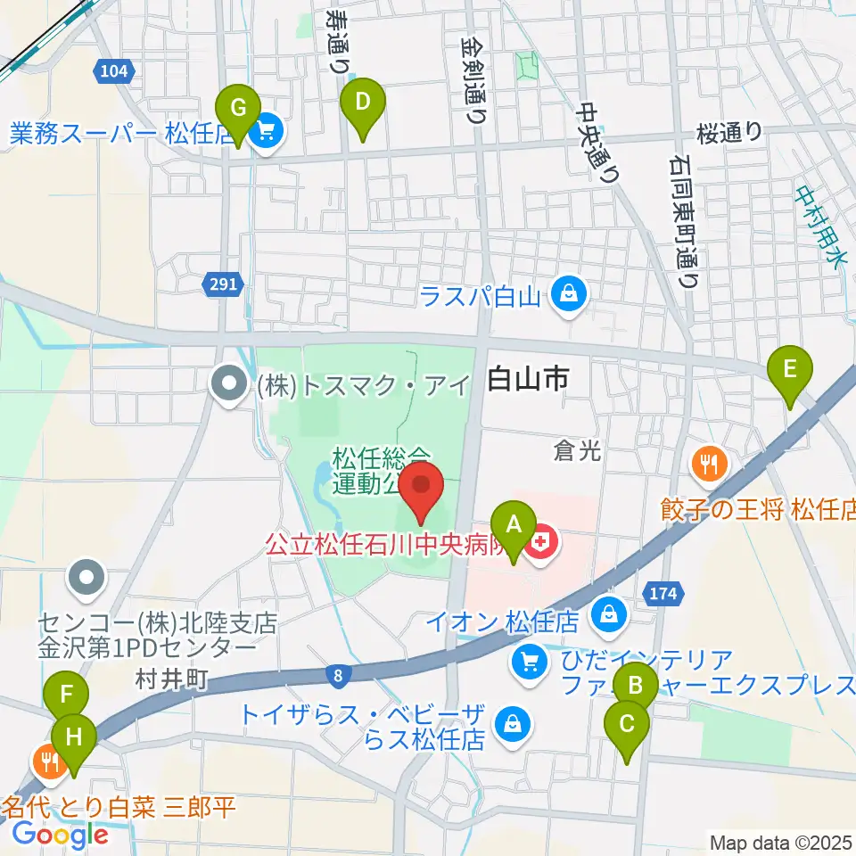 松任総合運動公園陸上競技場周辺のコンビニエンスストア一覧地図