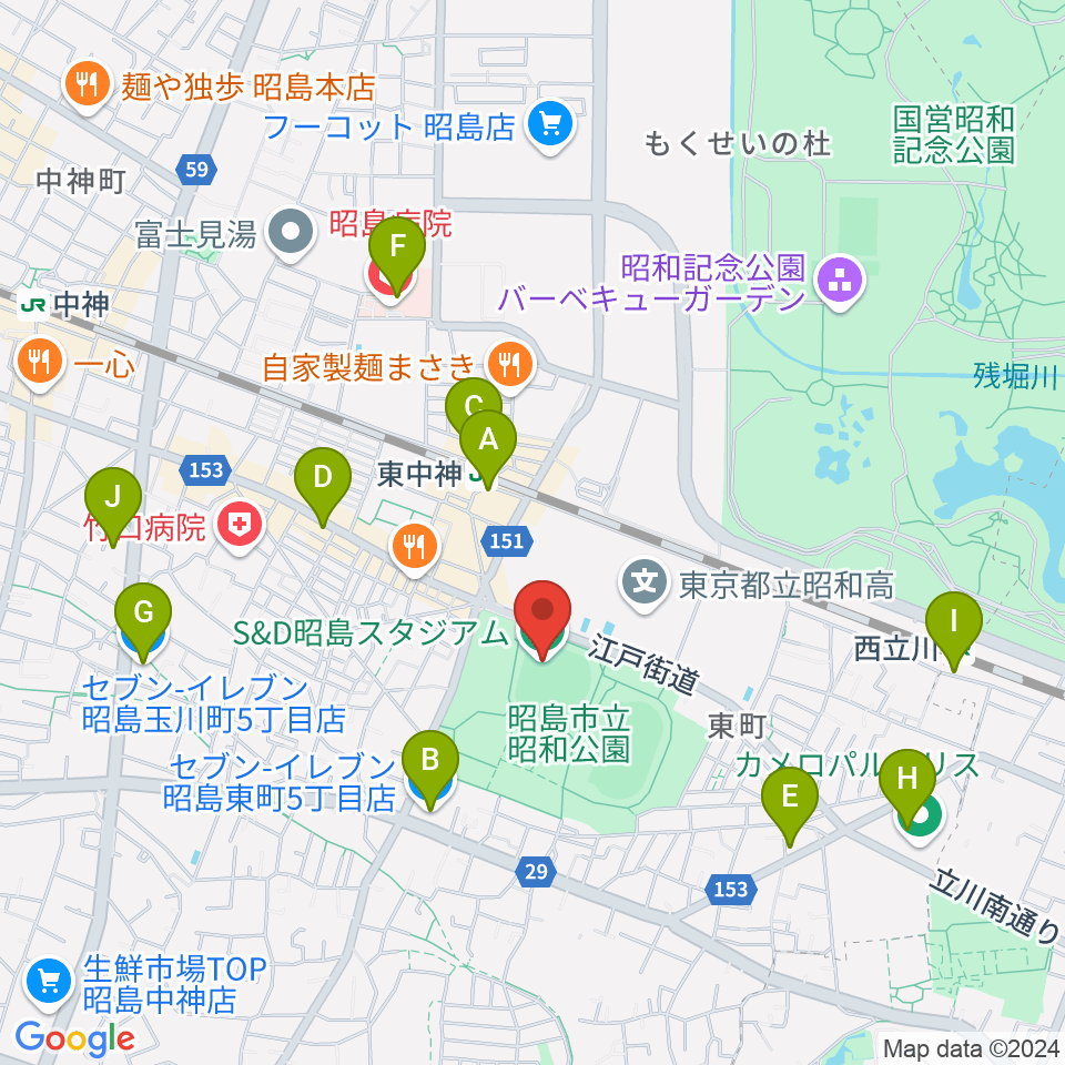 S&D昭島スタジアム周辺のコンビニエンスストア一覧地図