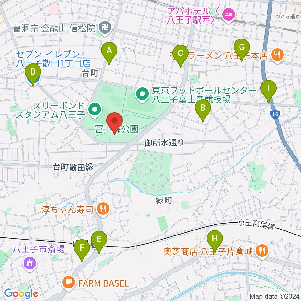 八王子市富士森体育館周辺のコンビニエンスストア一覧地図