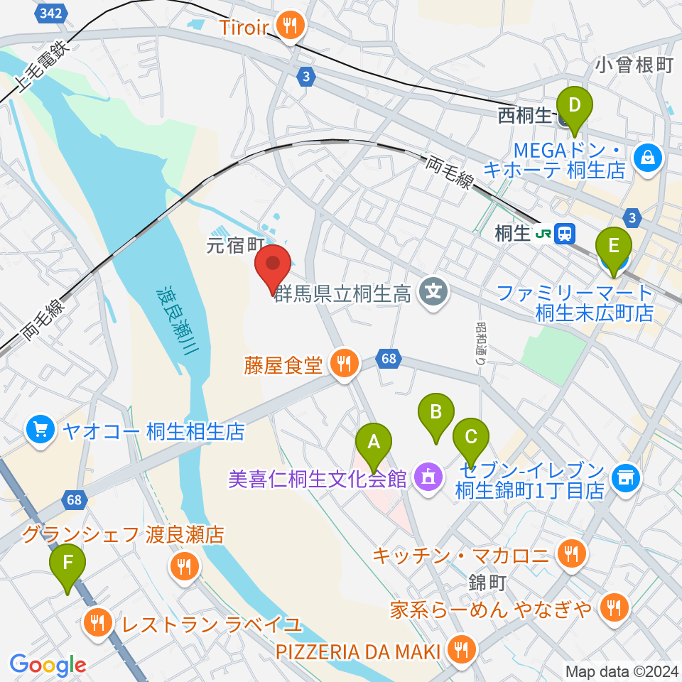 森エンジニアリング桐生スタジアム周辺のコンビニエンスストア一覧地図