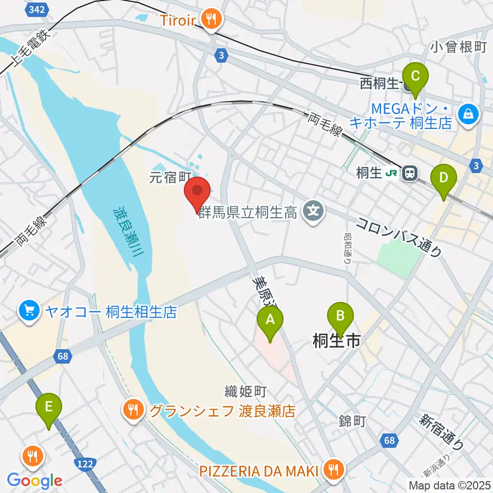 森エンジニアリング桐生スタジアム周辺のコンビニエンスストア一覧地図