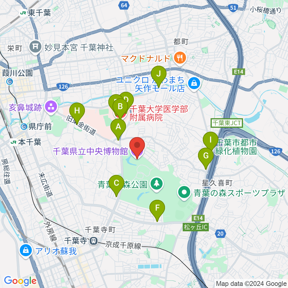 千葉県立中央博物館周辺のコンビニエンスストア一覧地図