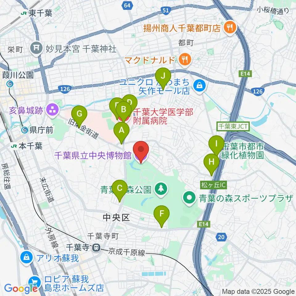 千葉県立中央博物館周辺のコンビニエンスストア一覧地図