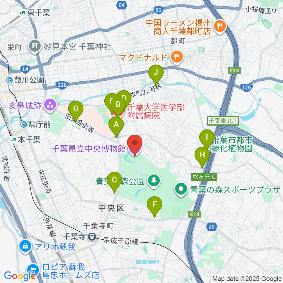 千葉県立中央博物館周辺のコンビニエンスストア一覧地図