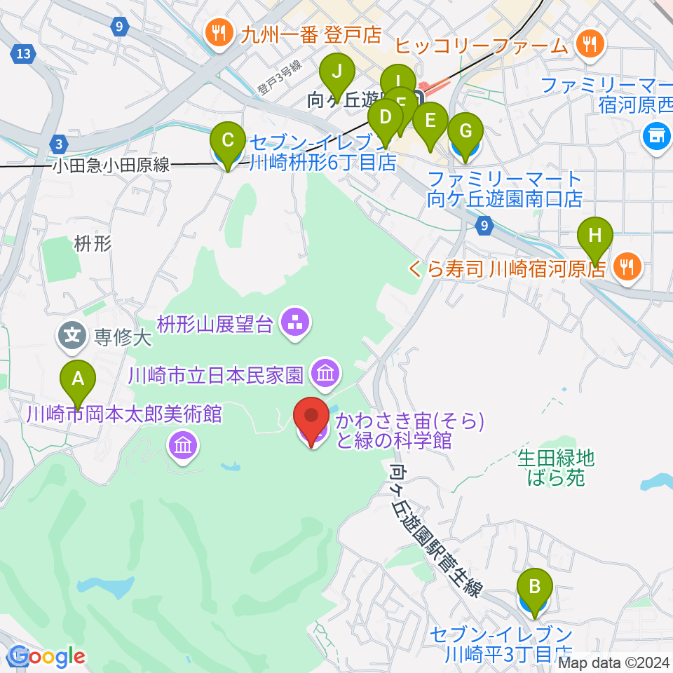 かわさき宙(そら)と緑の科学館周辺のコンビニエンスストア一覧地図