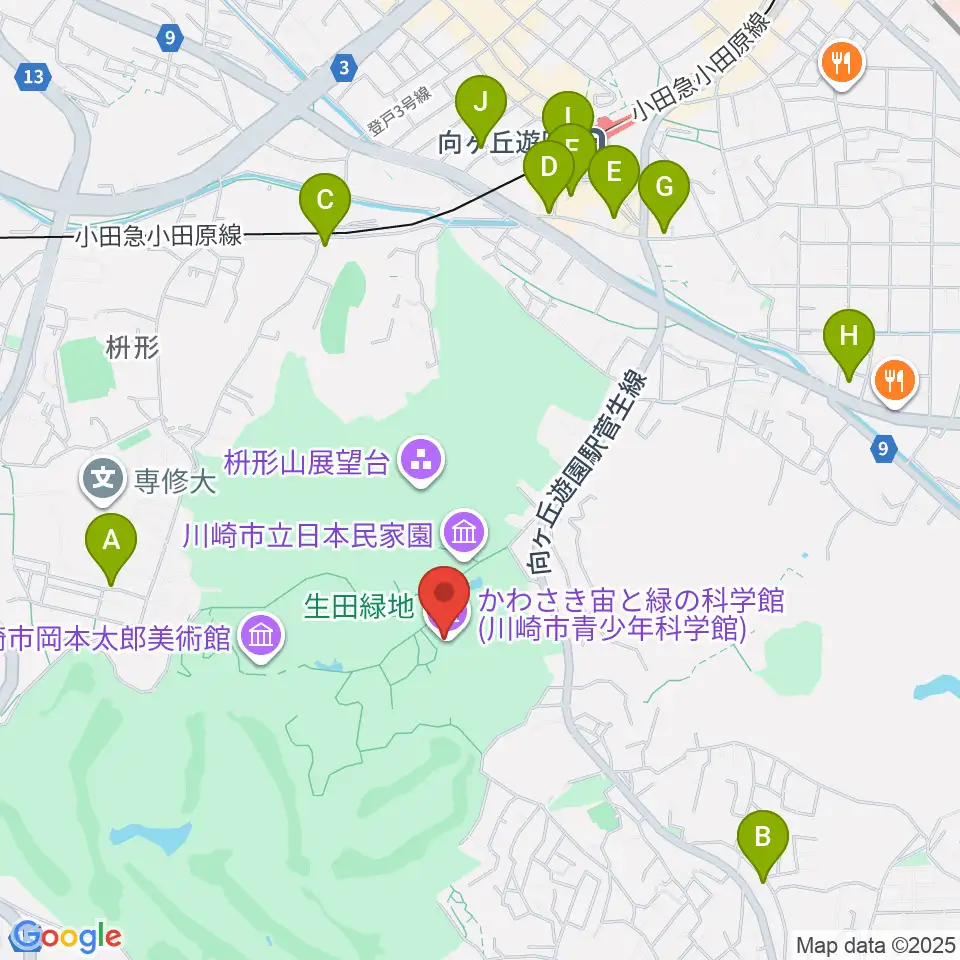かわさき宙(そら)と緑の科学館周辺のコンビニエンスストア一覧地図