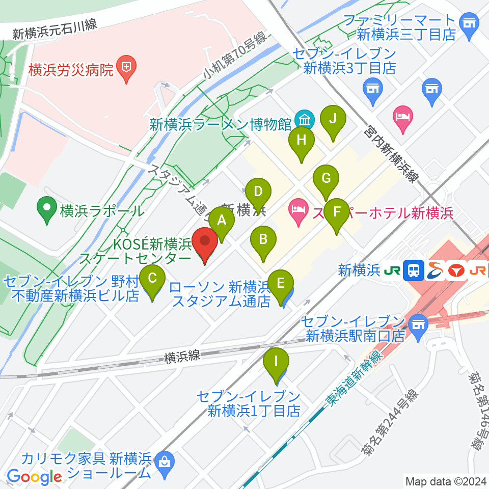 KOSÉ新横浜スケートセンター周辺のコンビニエンスストア一覧地図