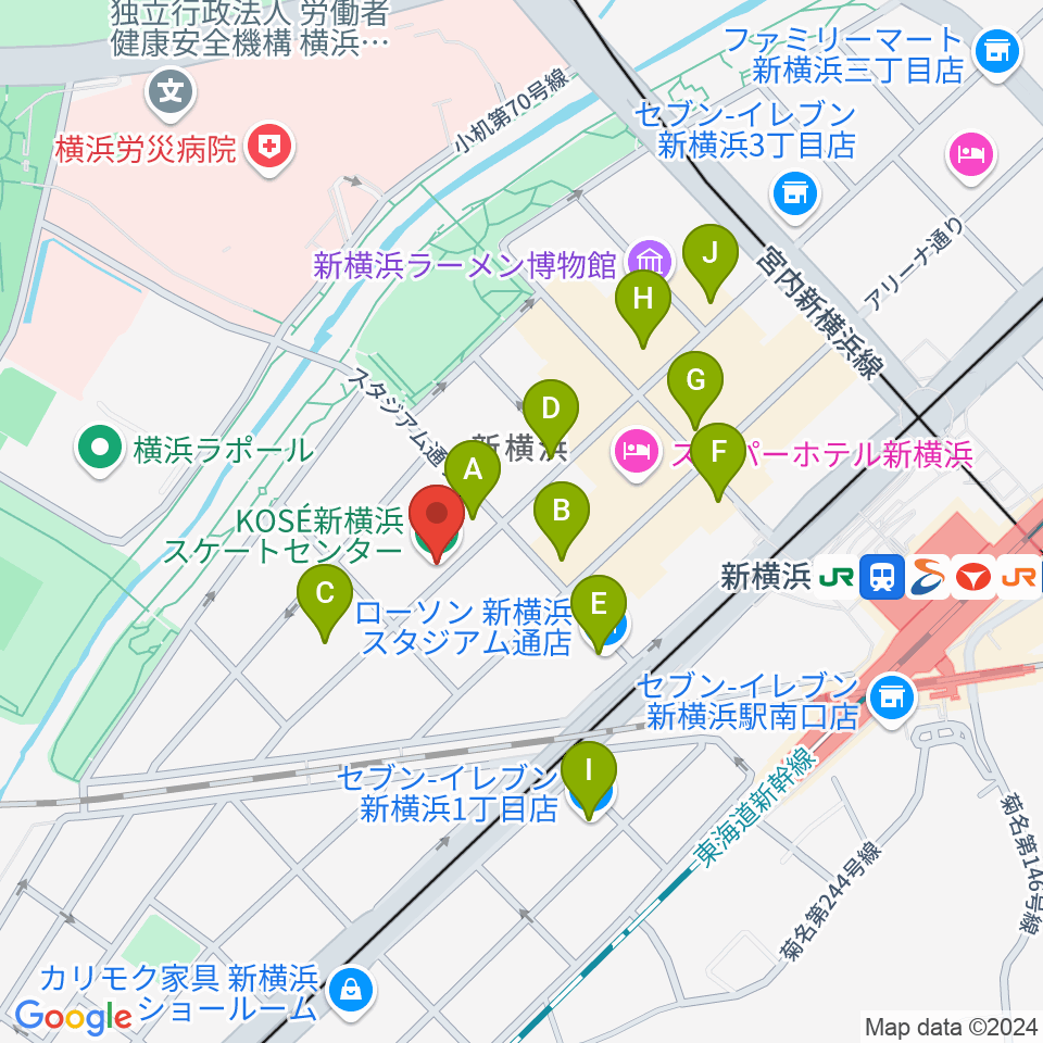 KOSÉ新横浜スケートセンター周辺のコンビニエンスストア一覧地図