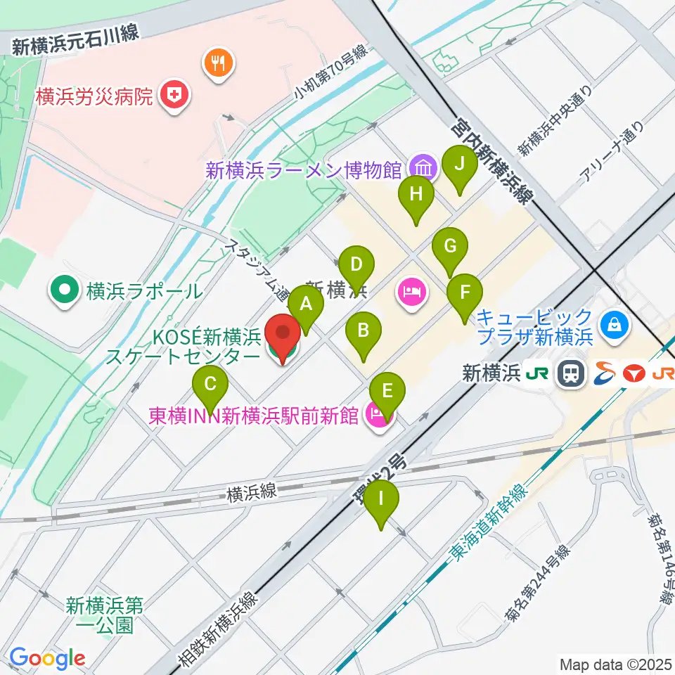 KOSÉ新横浜スケートセンター周辺のコンビニエンスストア一覧地図