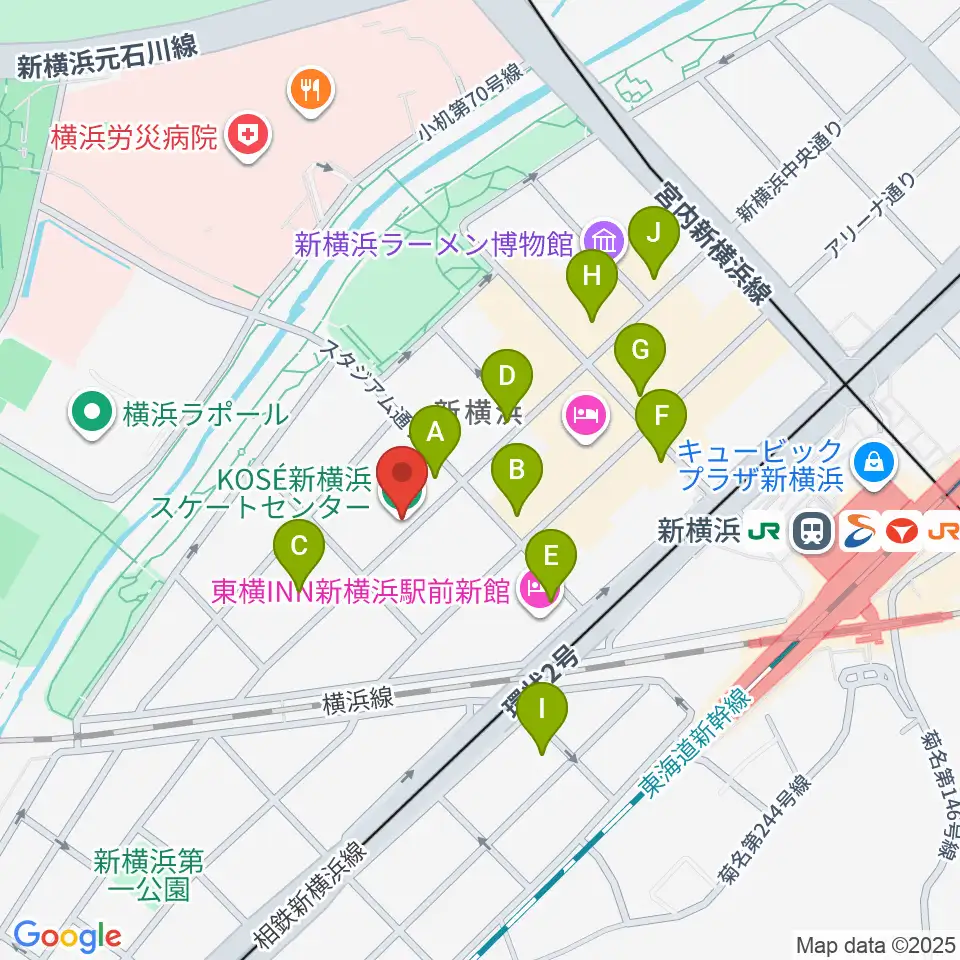 KOSÉ新横浜スケートセンター周辺のコンビニエンスストア一覧地図