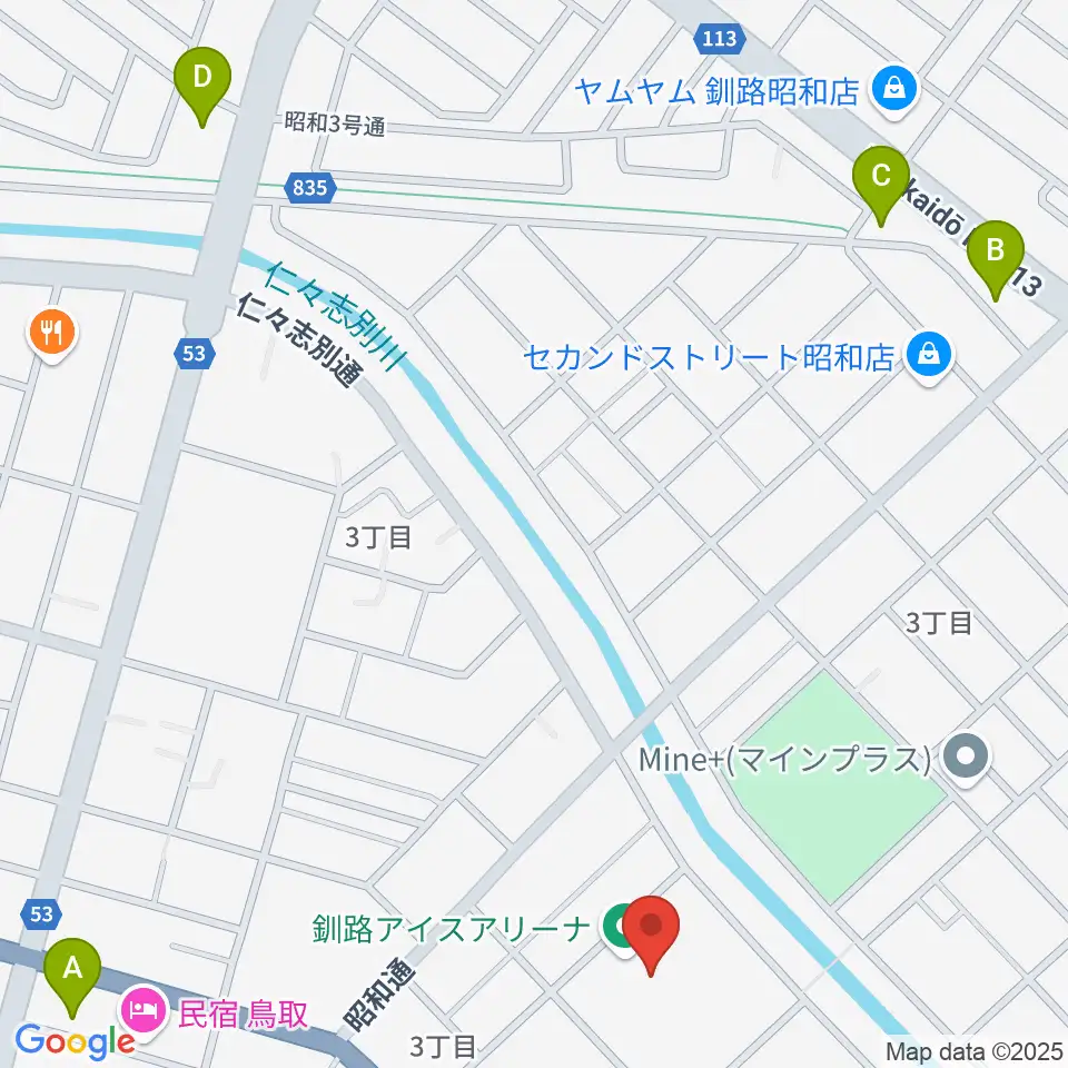 ユタカアイスアリーナくしろ周辺のコンビニエンスストア一覧地図