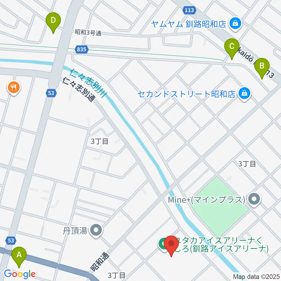 ユタカアイスアリーナくしろ周辺のコンビニエンスストア一覧地図