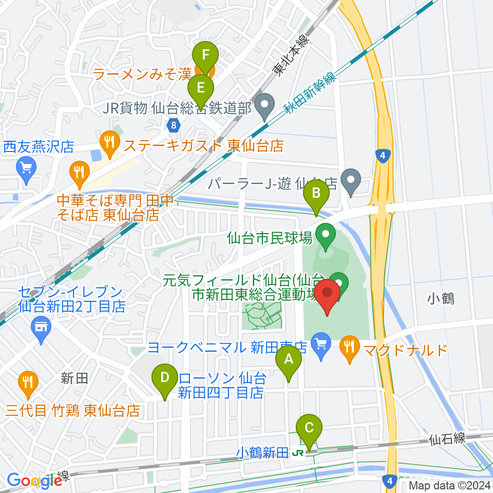 元気フィールド仙台宮城野体育館周辺のコンビニエンスストア一覧地図