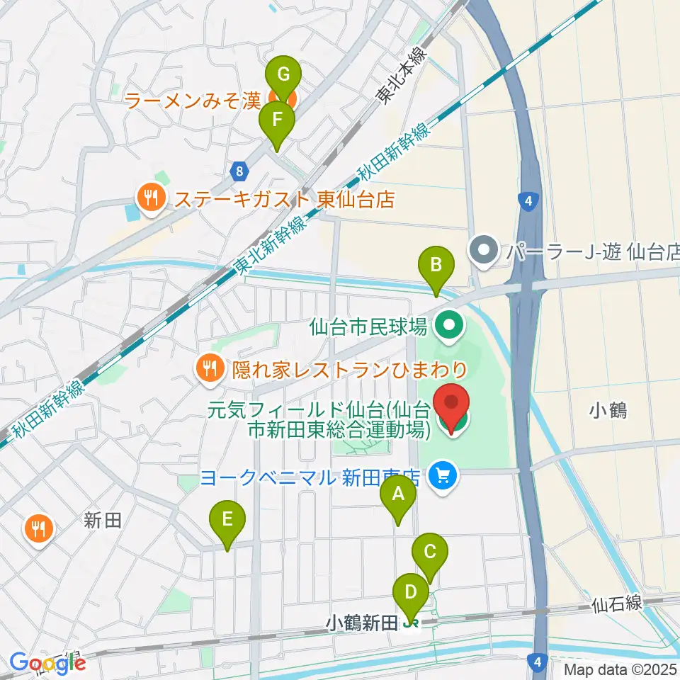元気フィールド仙台宮城野体育館周辺のコンビニエンスストア一覧地図
