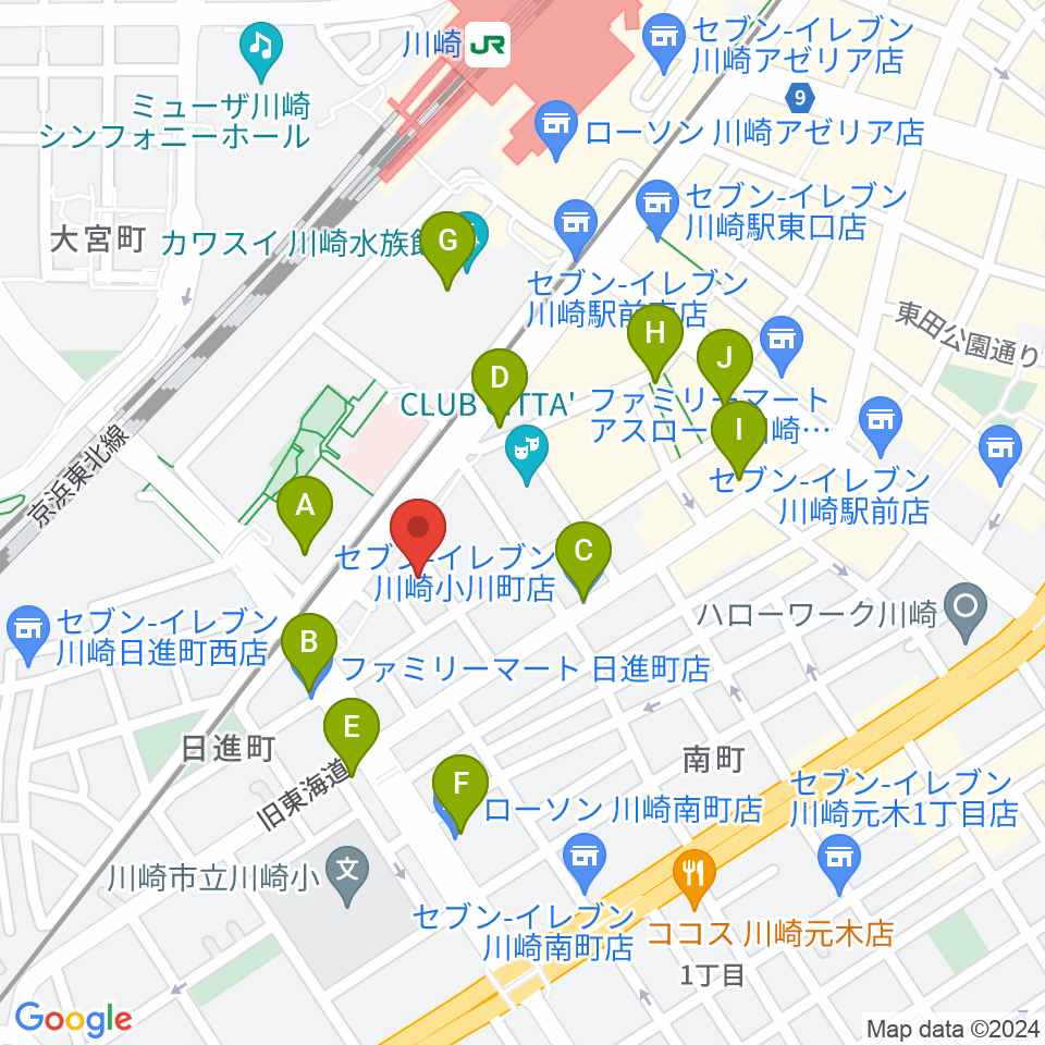 STUDIO楽 川崎店周辺のコンビニエンスストア一覧地図