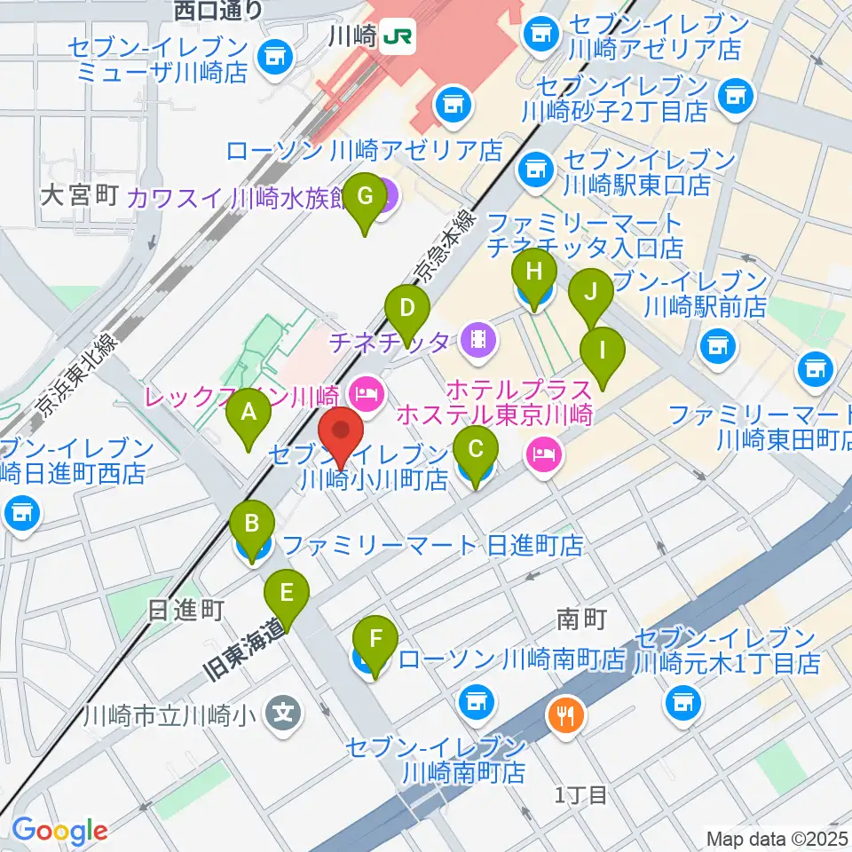 STUDIO楽 川崎店周辺のコンビニエンスストア一覧地図