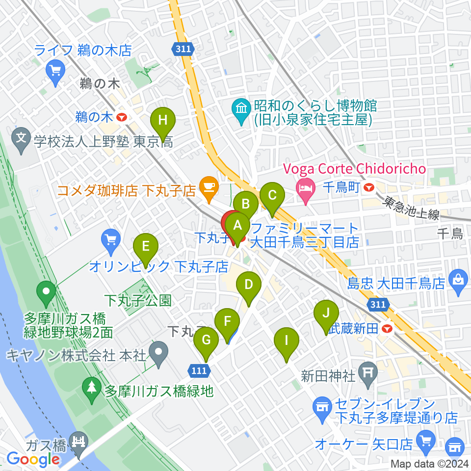 STUDIO楽 下丸子店周辺のコンビニエンスストア一覧地図