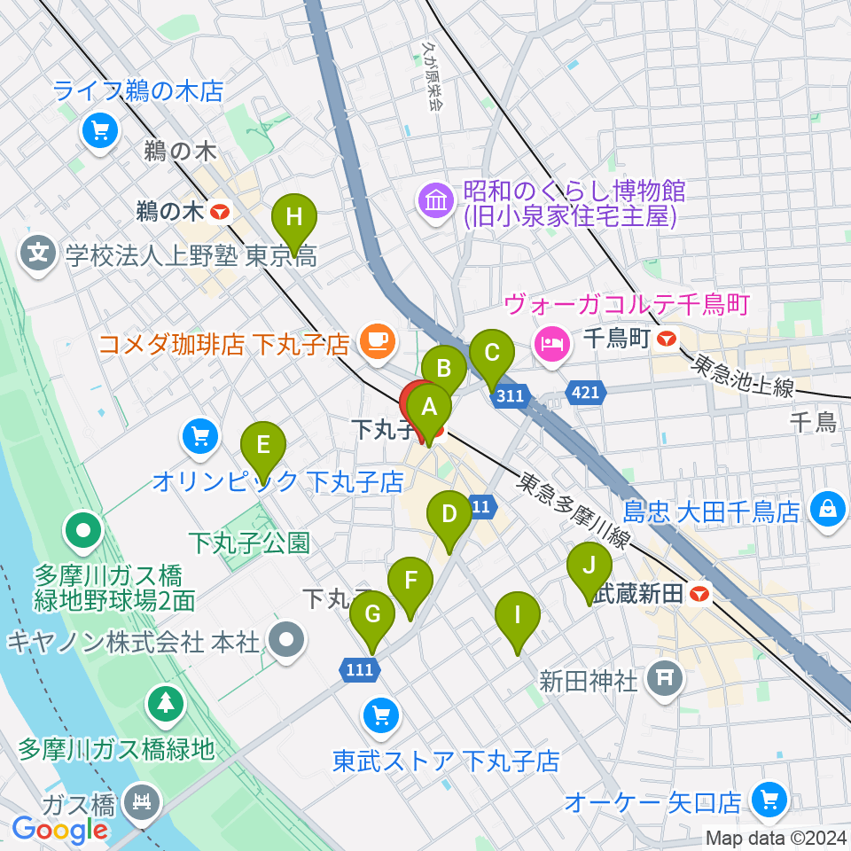 STUDIO楽 下丸子店周辺のコンビニエンスストア一覧地図