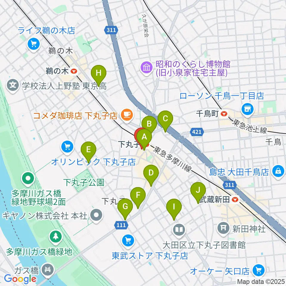 STUDIO楽 下丸子店周辺のコンビニエンスストア一覧地図