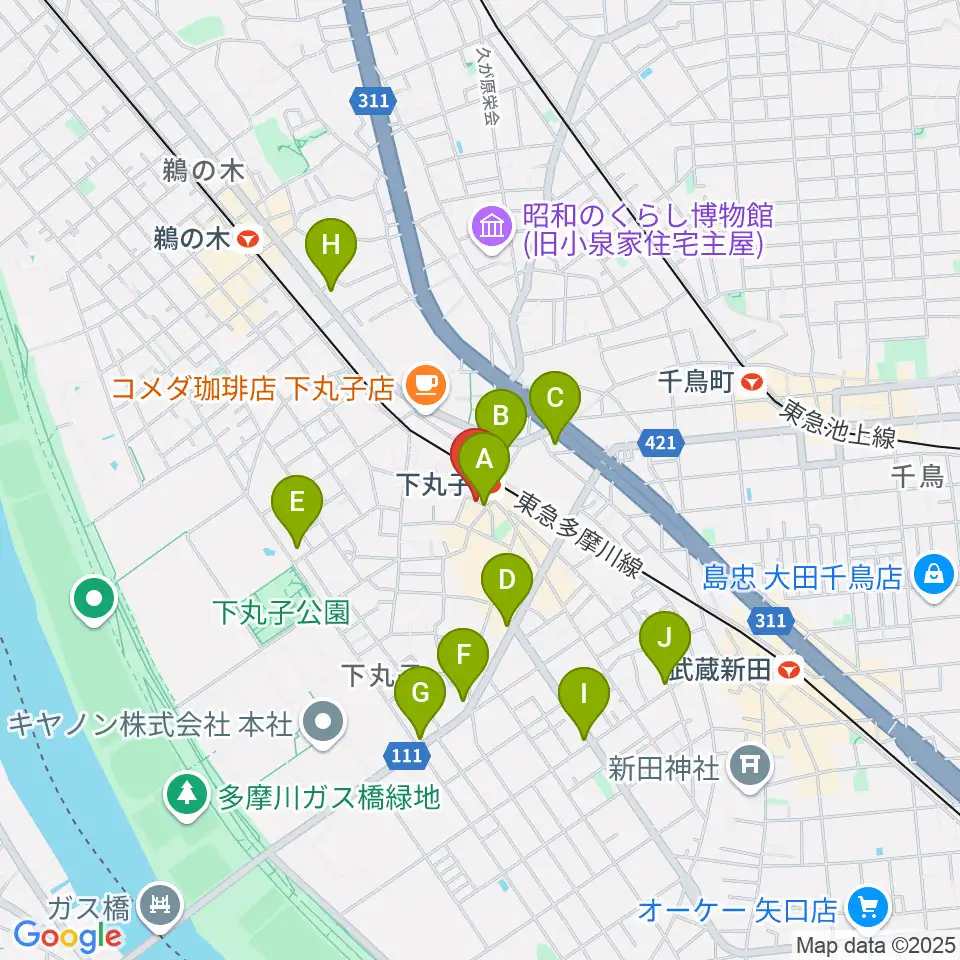 STUDIO楽 下丸子店周辺のコンビニエンスストア一覧地図
