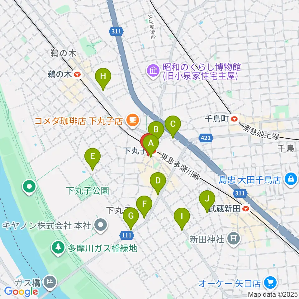 STUDIO楽 下丸子店周辺のコンビニエンスストア一覧地図