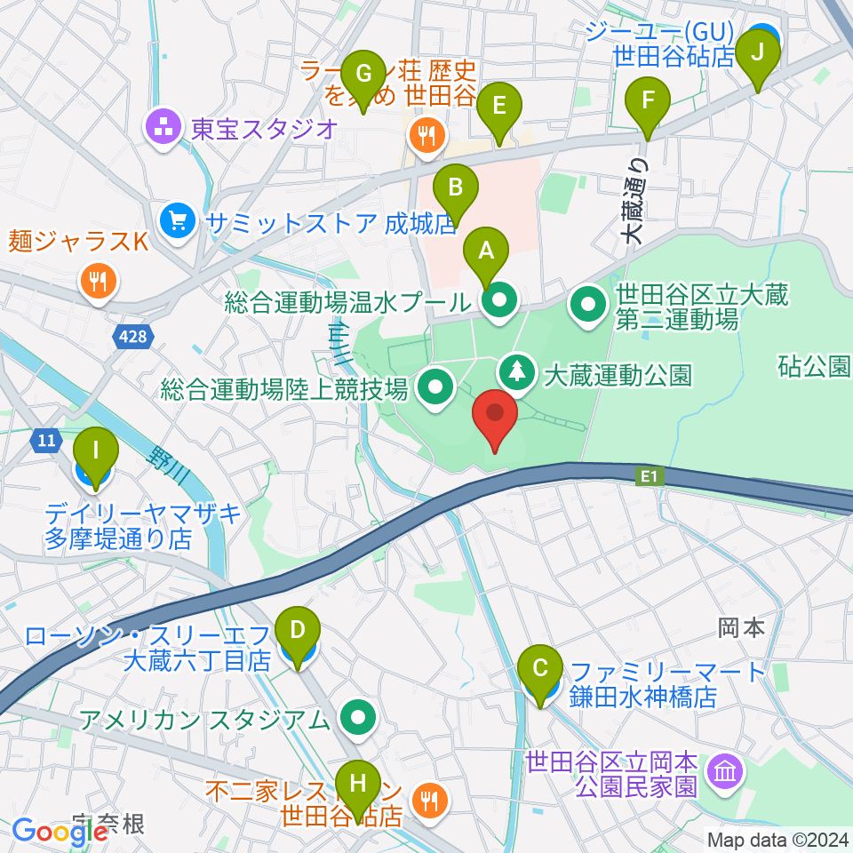 世田谷区立総合運動場野球場周辺のコンビニエンスストア一覧地図