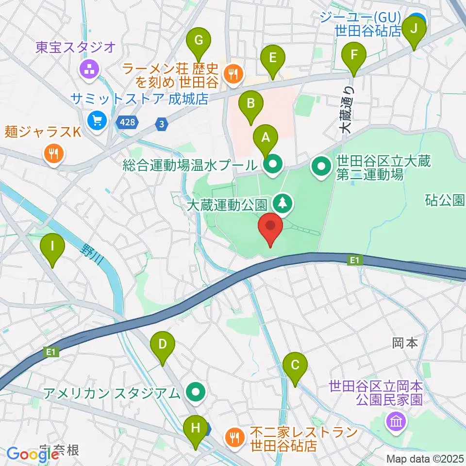 世田谷区立総合運動場野球場周辺のコンビニエンスストア一覧地図