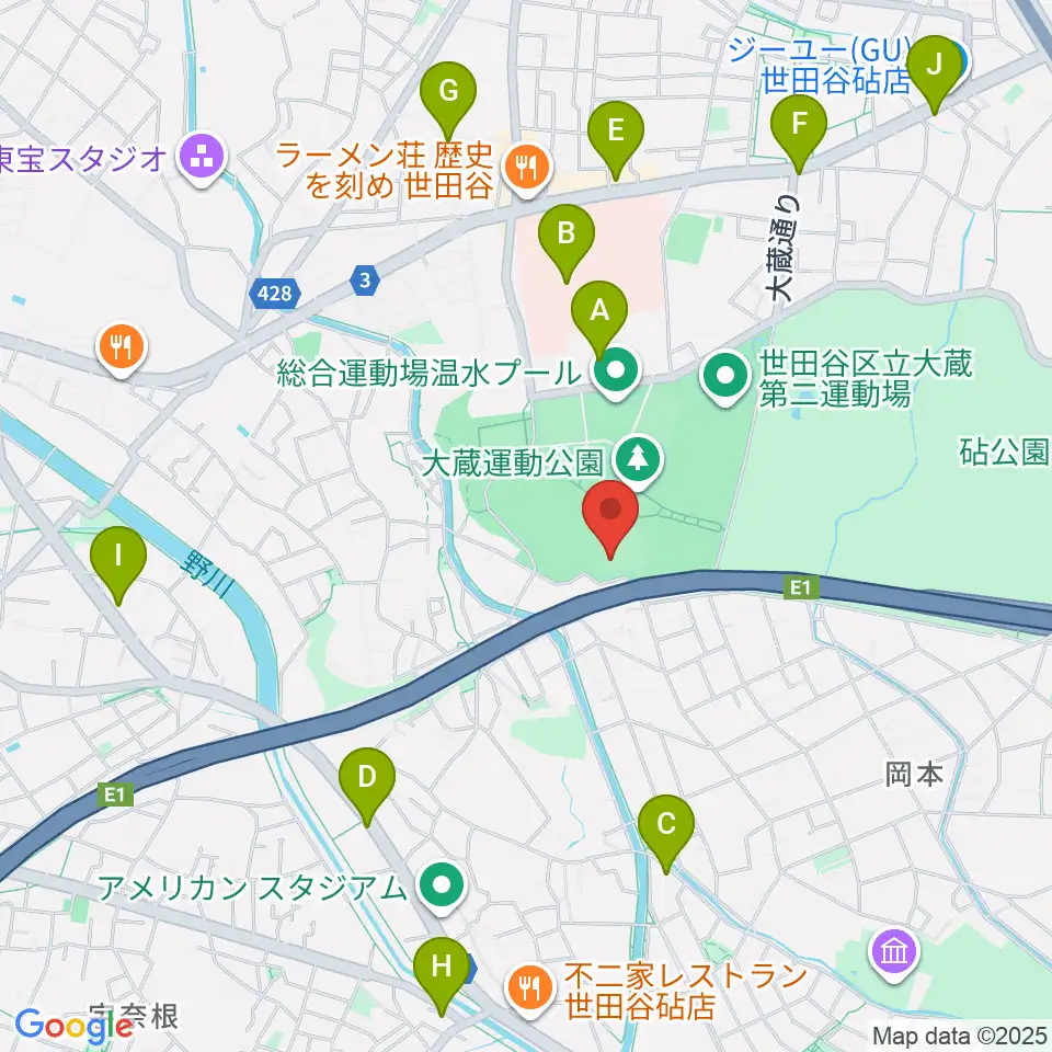 世田谷区立総合運動場野球場周辺のコンビニエンスストア一覧地図