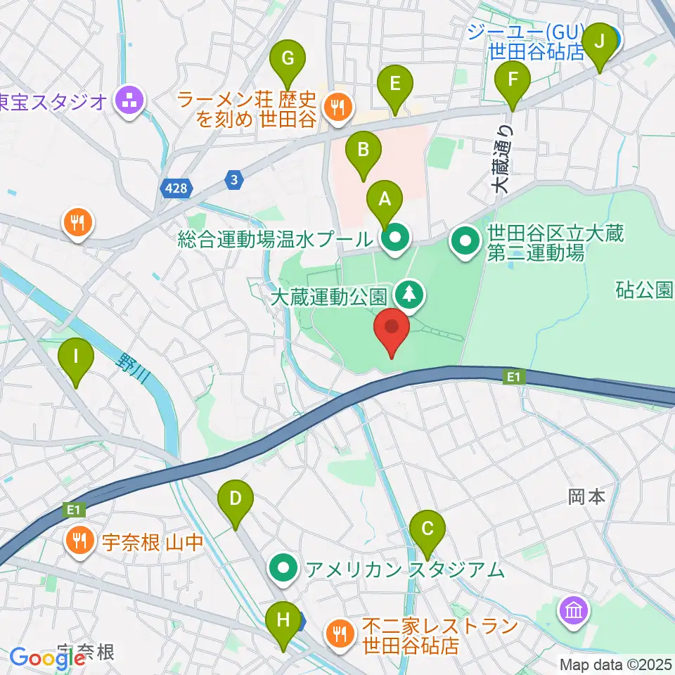 世田谷区立総合運動場野球場周辺のコンビニエンスストア一覧地図