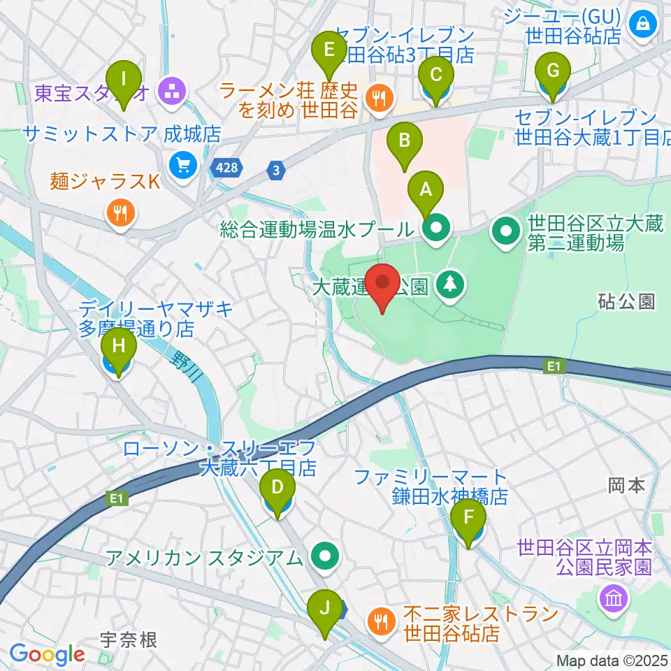 世田谷区立総合運動場陸上競技場周辺のコンビニエンスストア一覧地図
