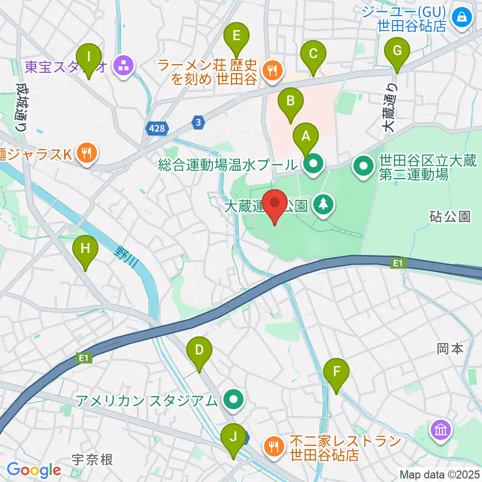 世田谷区立総合運動場陸上競技場周辺のコンビニエンスストア一覧地図