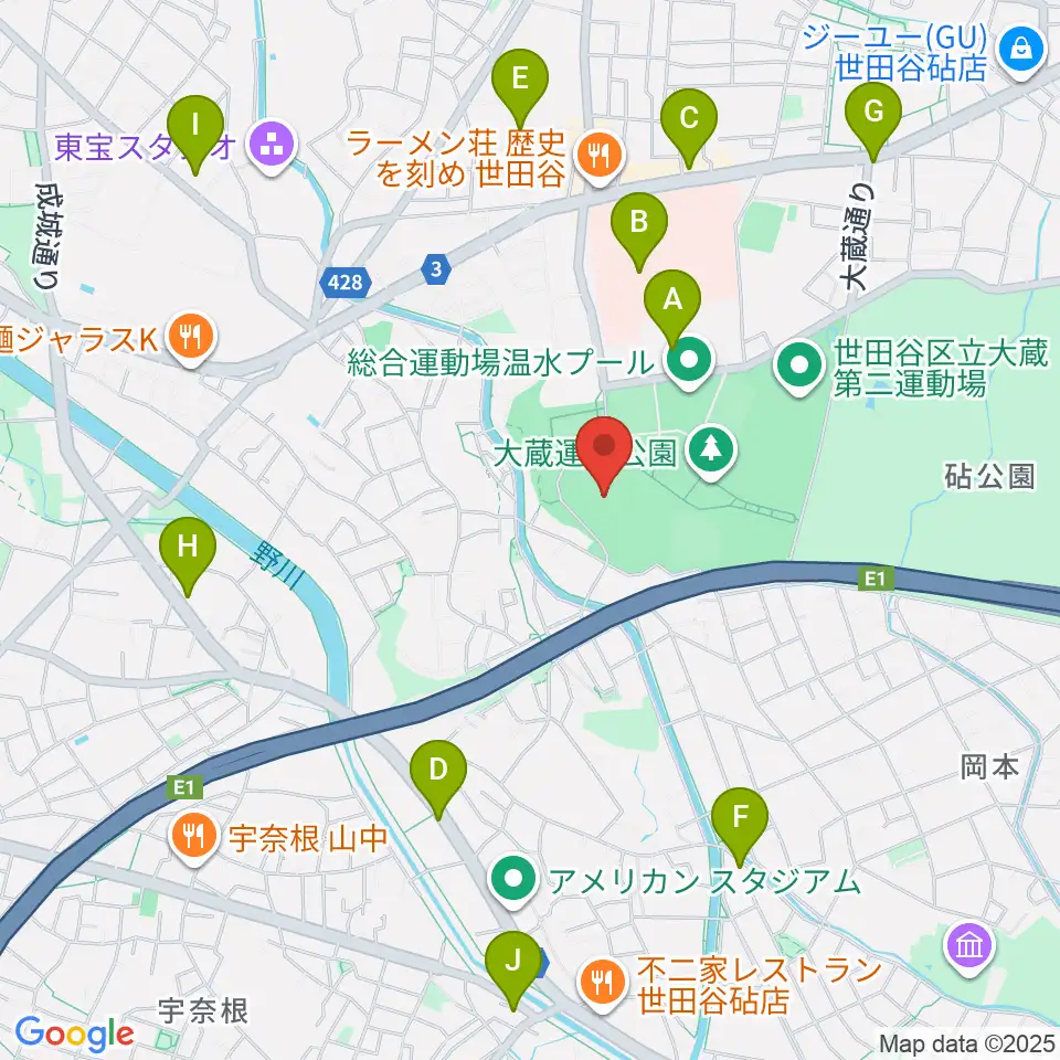 世田谷区立総合運動場陸上競技場周辺のコンビニエンスストア一覧地図