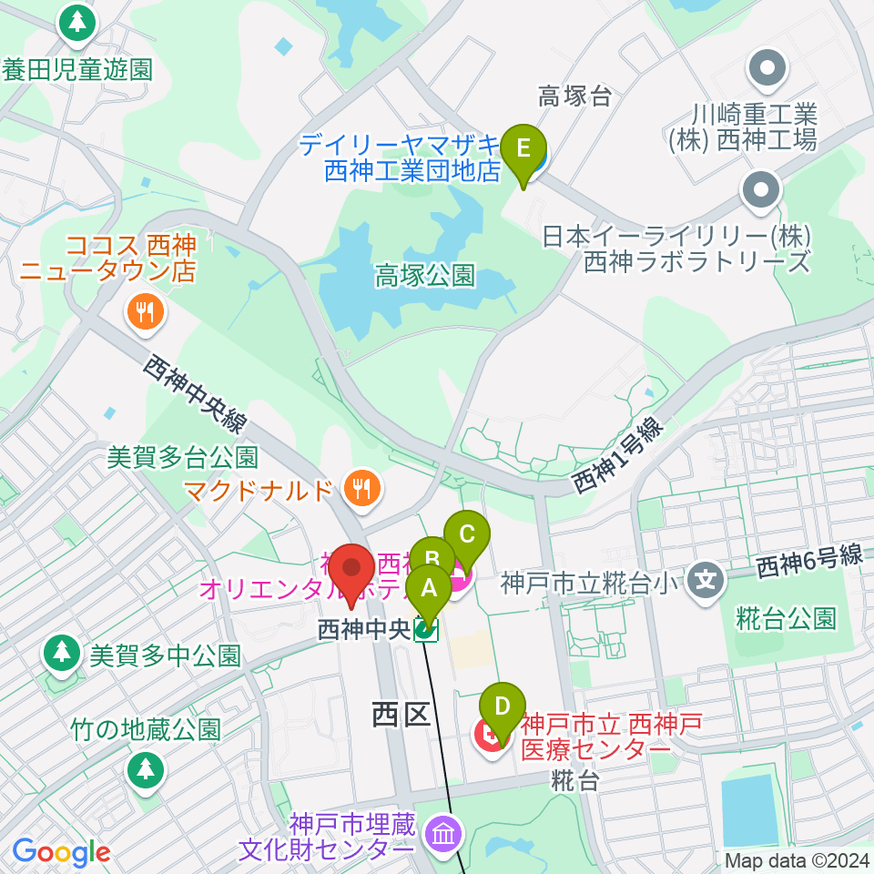 西神中央ホール周辺のコンビニエンスストア一覧地図