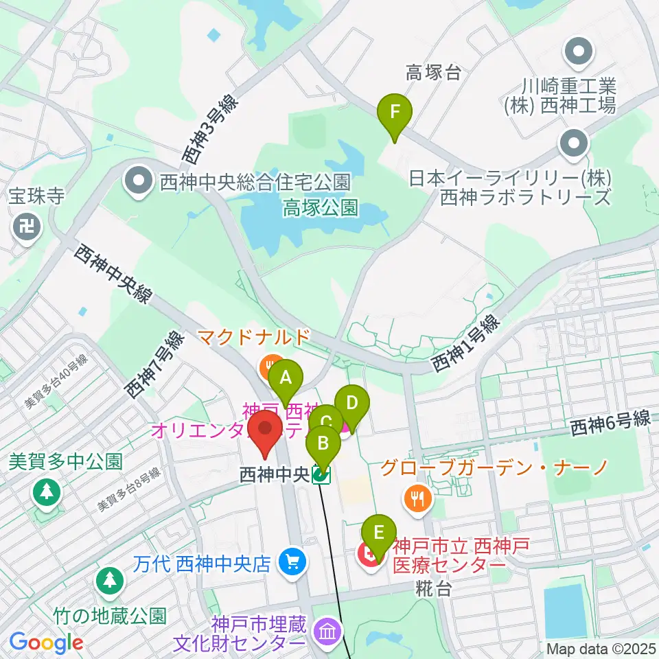 西神中央ホール周辺のコンビニエンスストア一覧地図